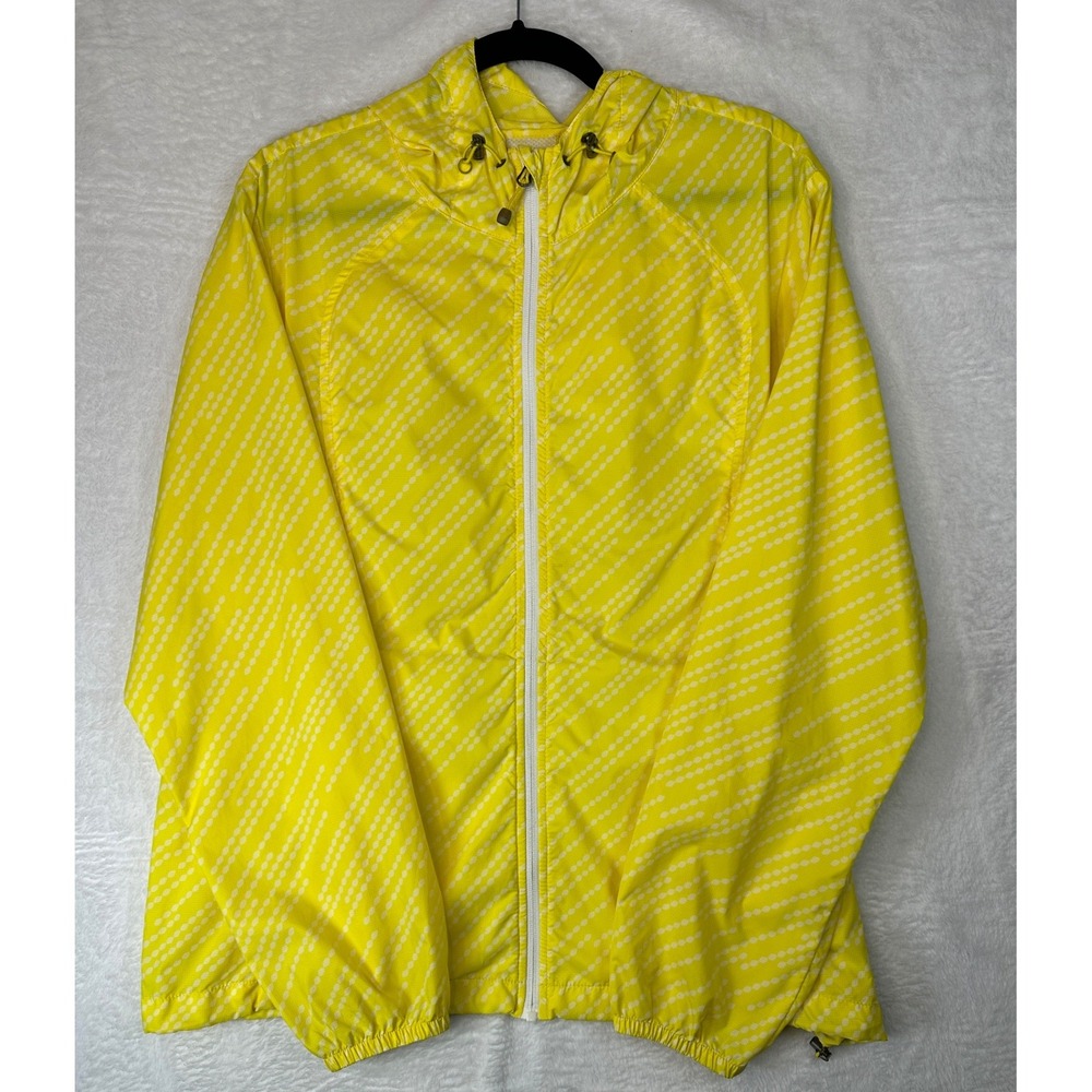 Eddie Bauer Windbreaker Jacket Womens XL Yellow Geometric Hooded Full Zip
